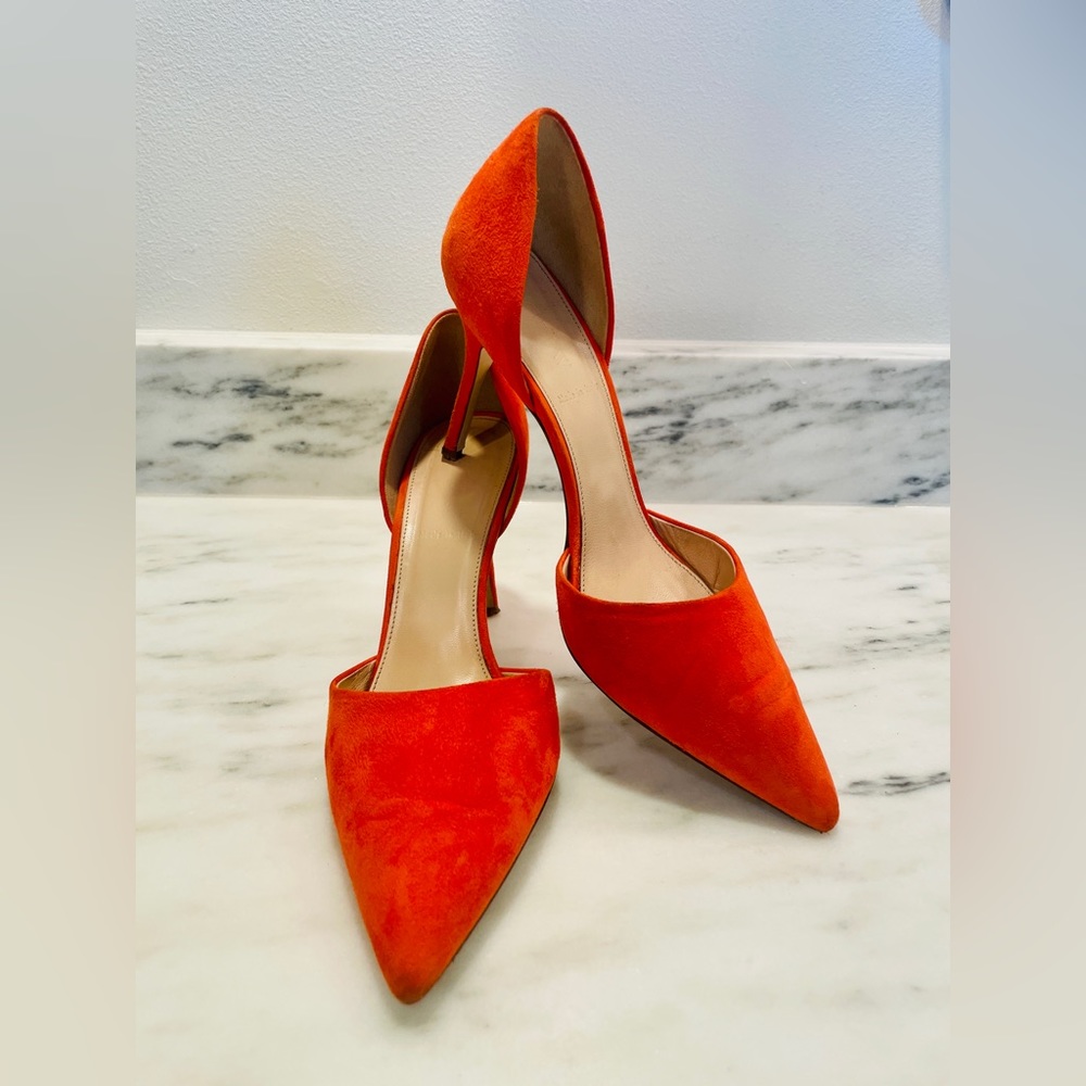 J Crew orange suede d’Orsay pumps